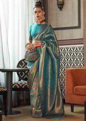 Queen Blue Woven Banarasi Silk Saree