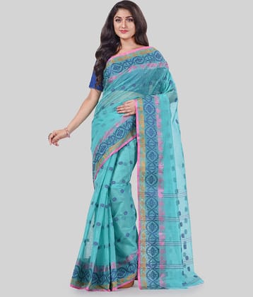 Desh Bidesh Cotton Embroidered Saree Without Blouse Piece ( Blue )