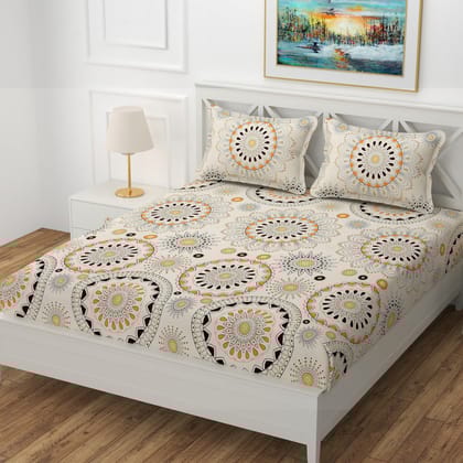 Cotton Blend Elastic Fitted King Bedsheet with 2 Pillow Covers