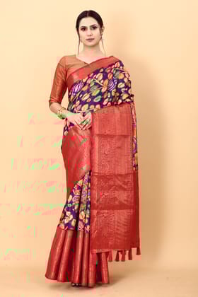 Yavira silk Women's Multi Printed Silk Blend Saree