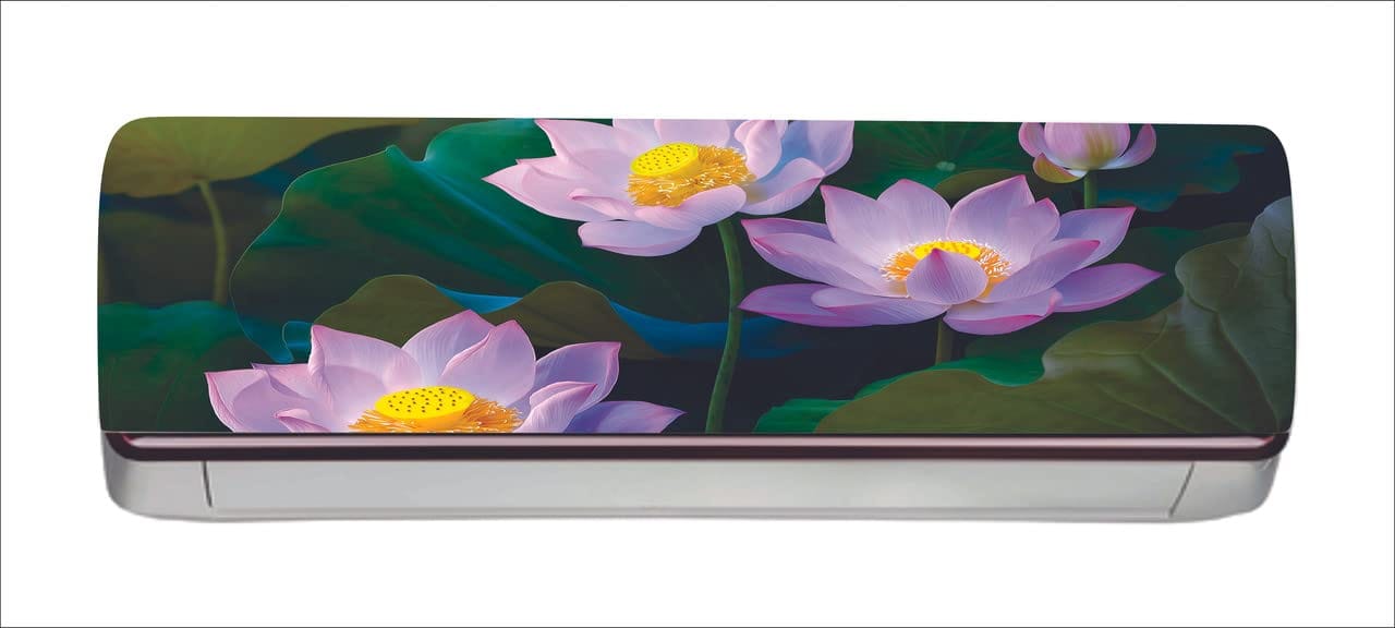 DreamKraft Beautiful Purple Flowers Green Leaves AC Sticker (Multicolor PVC Vinyl, 30cm X 91cm)