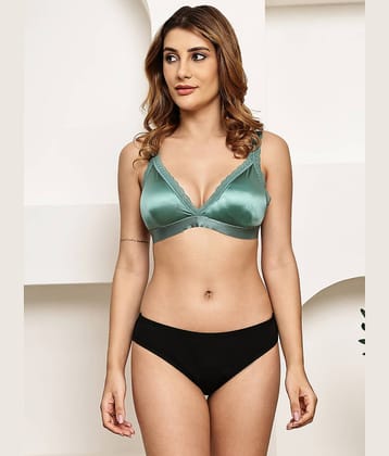 PrettyCat Pack of 1 Satin Bra & Panty Set For Women ( Green )