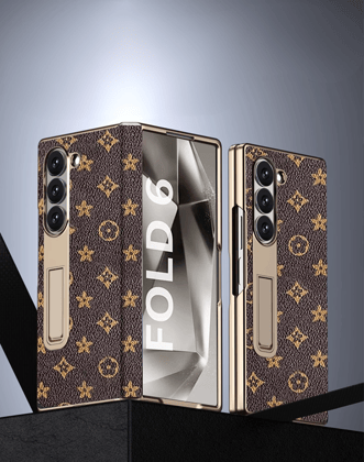 Luxury Gold Electroplated Premium Leather Cover (with Front Glass)-Samsung Galaxy Z Fold 4