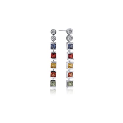 Senco Gold Radiant Stones Diamond Drop Earrings (2.2 gram / 0.08 Ct / HI-SI / 14K White Gold)