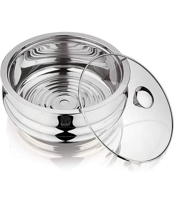 Nanonine Chapati Server Belly Double Wall Insulated Stainless Steel Serve Fresh Casserole With Steel Coaster And Glass Lid, 1.24 L, 1 Pc