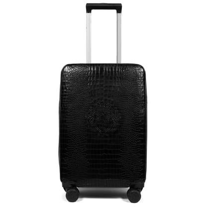 Cabin Luggage Strolley Bag in Black Deep Cut Leather (360 Rotation)-FS