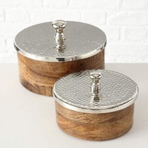 Handicraft Exim Wooden Storage Container Set (Pack of 2) | Hammered Metal Lid | Kitchen Organization
