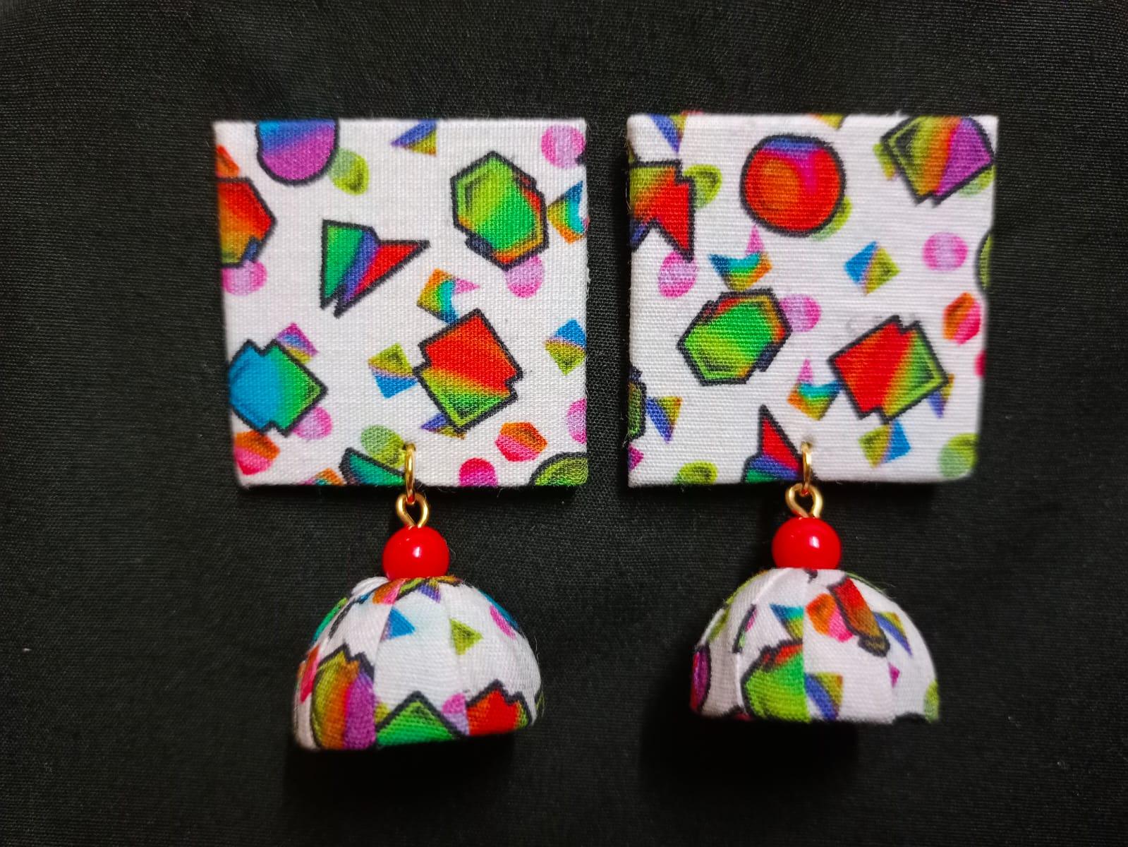 Vibrant Geometric Fabric Earrings - Lightweight Boho Jewelry Set