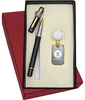 UJJi Advocate Logo 2in1 Set in Golden Part with Long Metal Refill Pen with Keychain