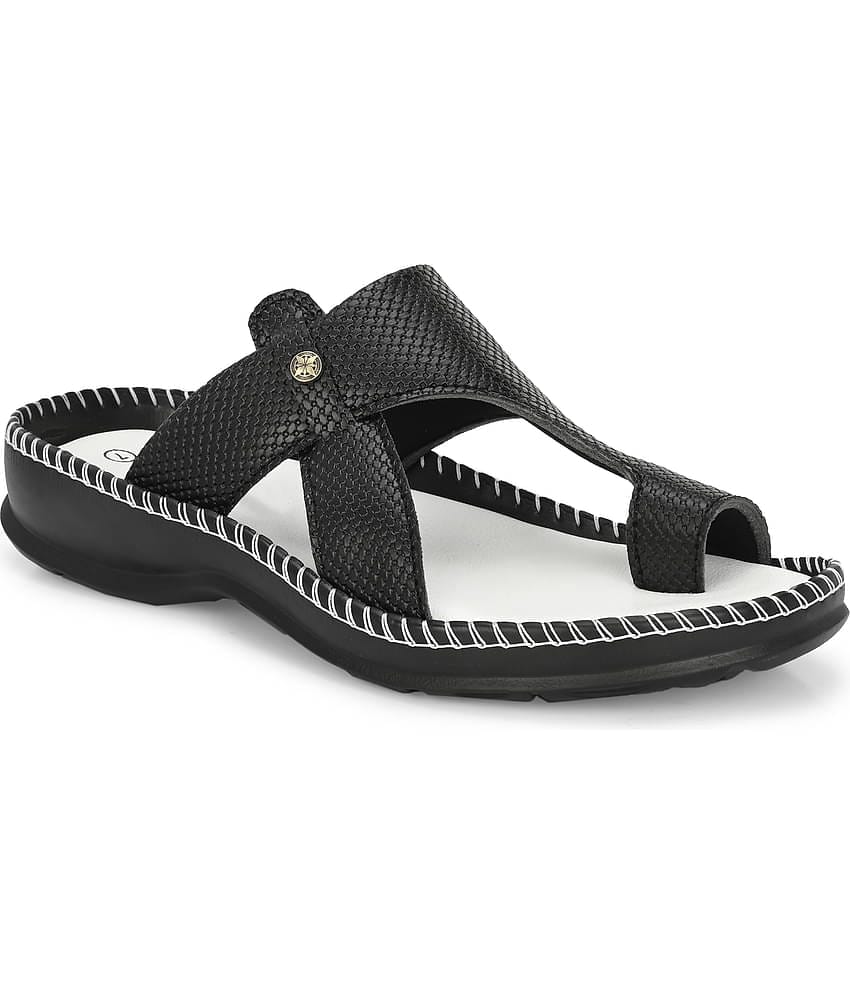 Leeport Black Men's Leather Slipper