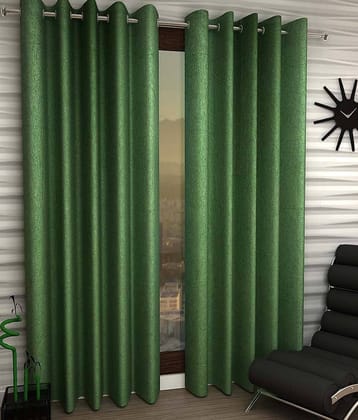 Panipat Textile Hub Solid Semi-Transparent Eyelet Window Curtain 7 ft Pack of 2 -Green