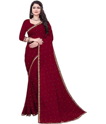 Today Deal Lycra Printed Saree With Unstitched Blouse Piece ( Maroon )