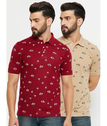 Emerald Pack of 2 Cotton Blend Regular Fit Printed Half Sleeves Men's Polo T Shirt ( Maroon )