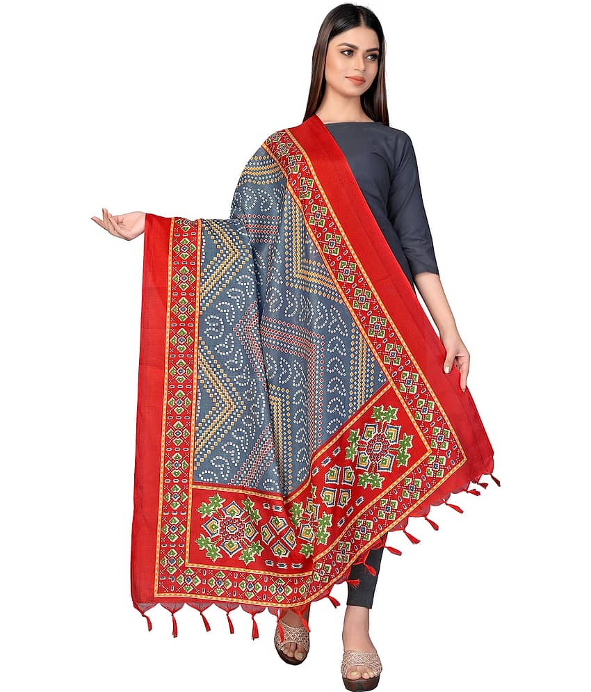 Sidhidata Red Cotton Blend Women's Dupatta - ( Pack of 1 )