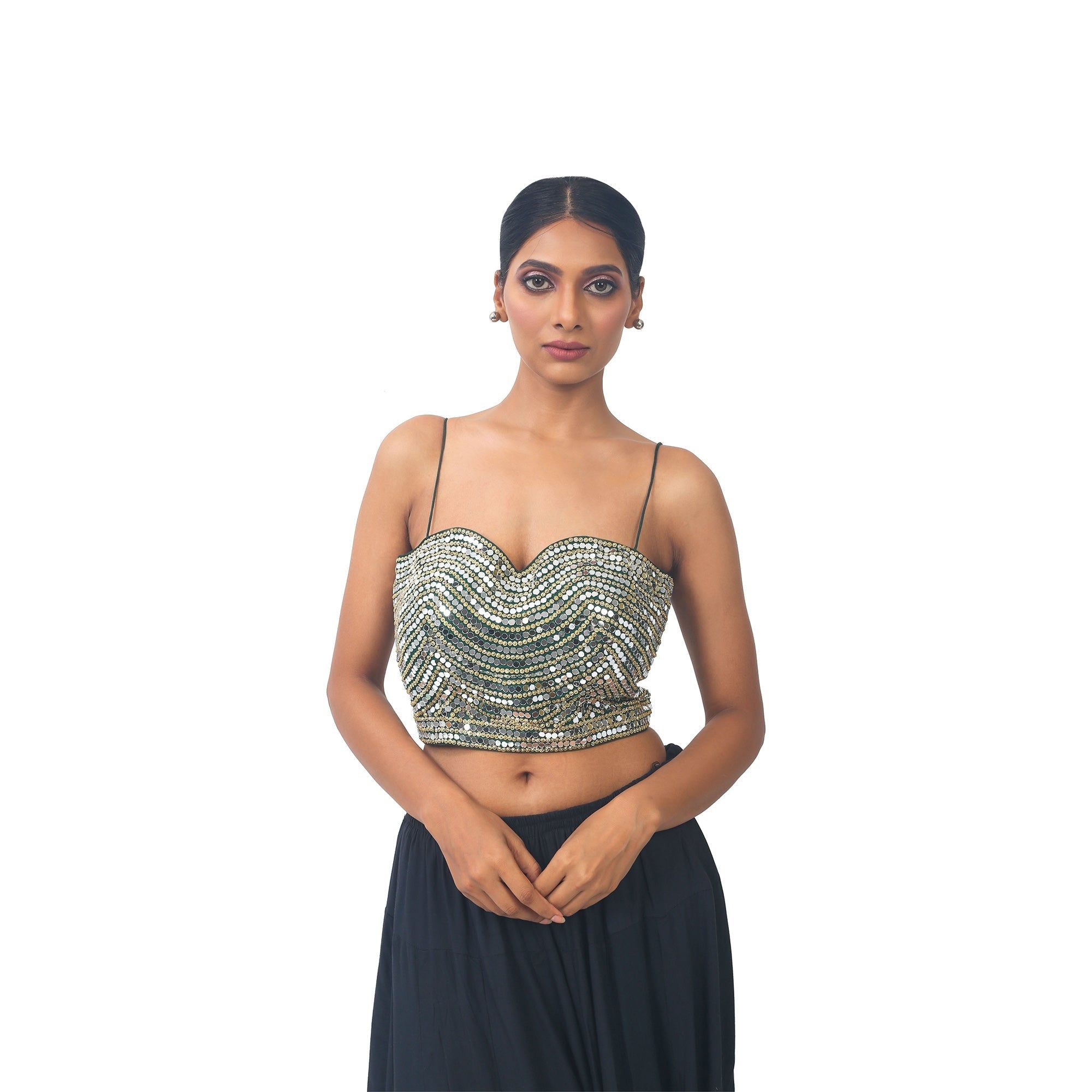 TheHangr Green Mirror Work Designer Blouse - 34