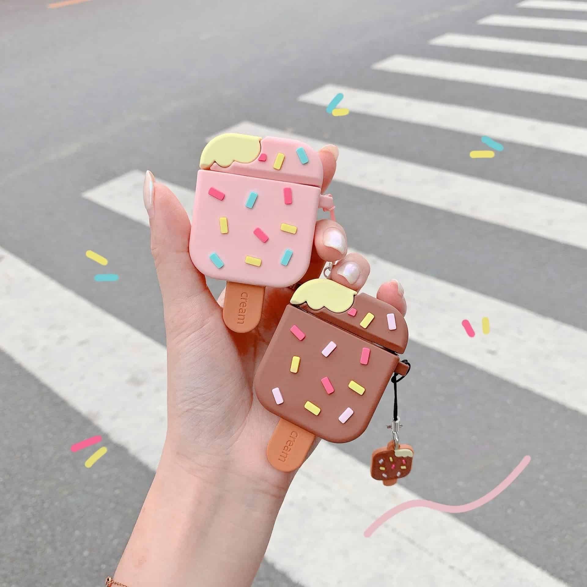 Cute Candy Ice Cream Rubber Silicone Airpod Case-Airpod (1st Gen / 2nd Gen) / Brown