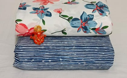 Pure Cotton Block Print Dress Material Combo set of 2PC Top & Bottom (2.5 MTR TOP, 2.5 MTR BOTTOM)-Multicolor / 2.5 mtr each / Pure cotton