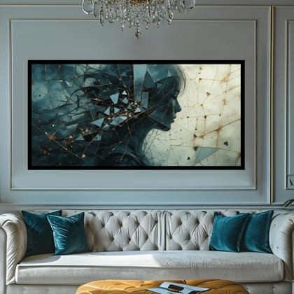 Luminary Shattered Reverie – Fragmented Muse Museum-Quality Cotton Canvas Art for Living Room Décor | Frame Size (127 X 69 Cm) | Frame Type (Black) | 5-Year Warranty