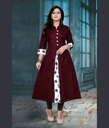 Hetsa Women Cotton Printed Anarkali Kurti ( Maroon )