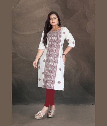 Hetsa Women Cotton Printed A-line Kurti ( White )