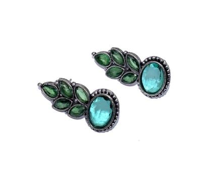 German Silver Oxidized AD White With Stone Color Full Fish Hook Stud Earrings German Silver Drops & Danglers of Woman & Girls. , BES-045-Per Pcs / Irregular / Mix