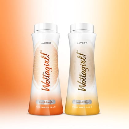 Layer'r Wottagirl Fresh Punch | Sandal Bliss Perfumed Talc for women,100g combo | Pack of 2