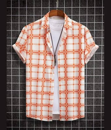 Qlonz store Elastane Regular Fit Checks Half Sleeves Men's Casual Shirt - Orange ( Pack of 1 )