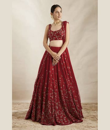 JULEE Red Silk Chaniya Choli Semi Stitched Lehenga Single
