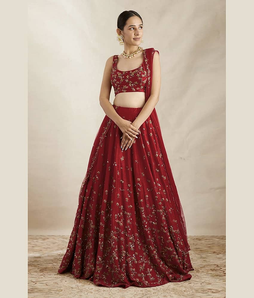 JULEE Red Silk Chaniya Choli Semi Stitched Lehenga Single