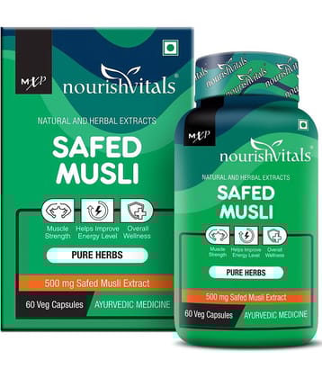 NourishVitals Safed Musli with Saponins > 20% Pure Herbs, 500 mg Safed Musli Extract, 60 Veg Capsules