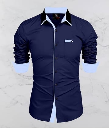MAN'S SUITUP Cotton Blend Regular Fit Solids Full Sleeves Men's Casual Shirt - Dark Blue ( Pack of 1 )