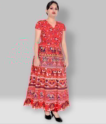 Sttoffa Women Cotton Printed Ethnic Dress ( Multicolor )