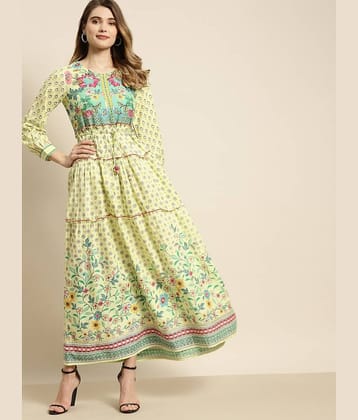 Juniper Women Rayon Printed Fit & Flare Dress ( Lime Green )
