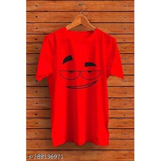 Polyester Red Short Sleeves Printed Tshirts