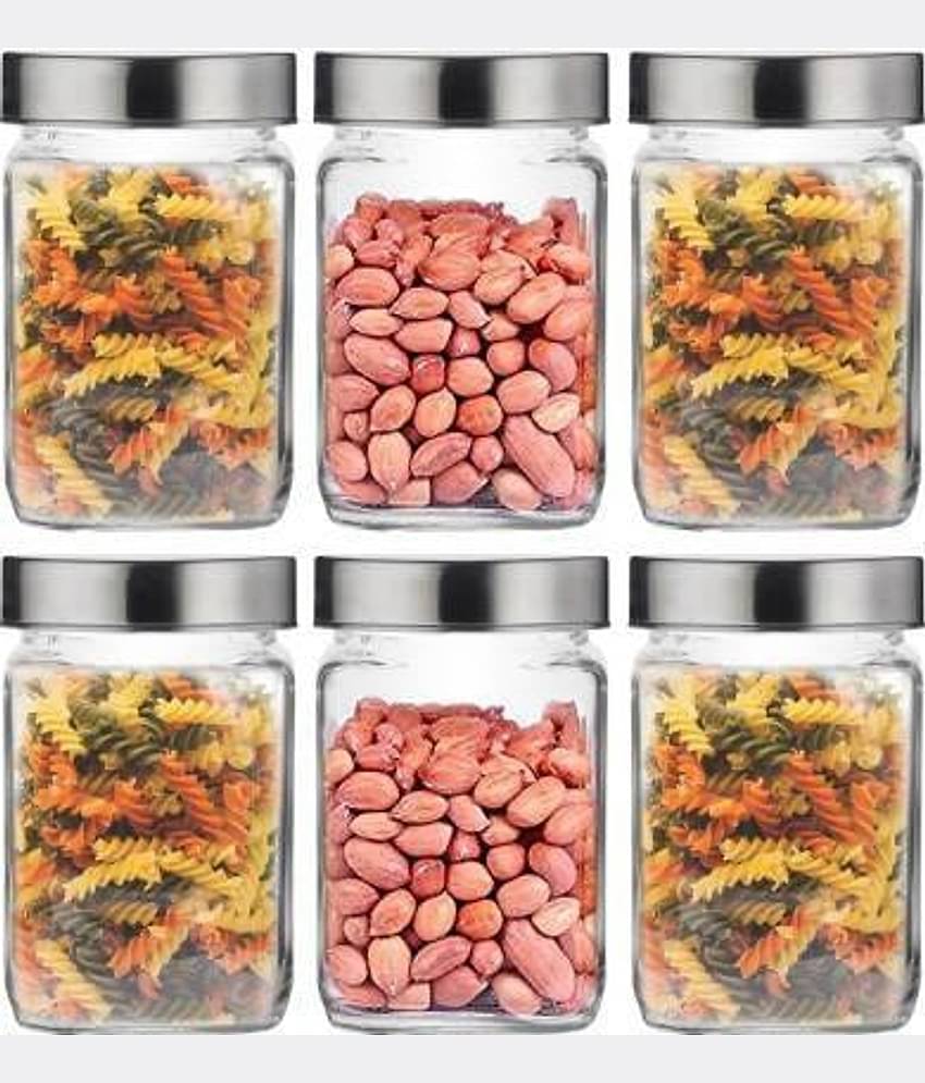 CROCO JAR - Silver Glass Food Container ( Pack of 6 )