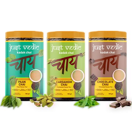 TEACURRY Flavored Chai Combo Pack (3x100 Grams)- Paan, Cardomon, Chocolate