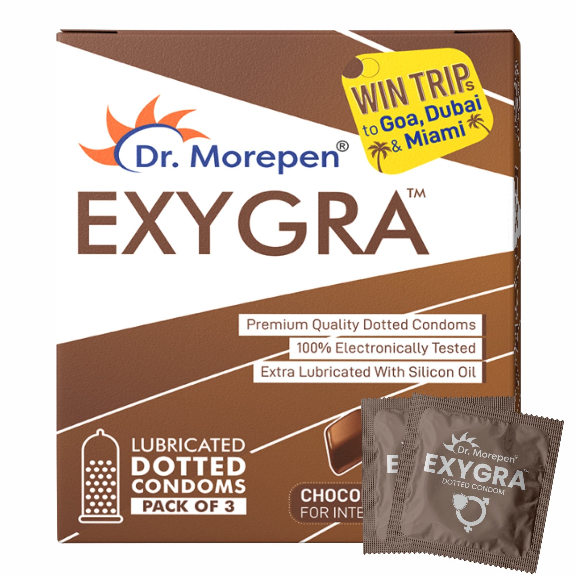 Dr Morepen Exygra Condom Dotted 3S (Pack Of 10)- Make Safe Love Stay Buy Sexual Well -Chocolate Flavor