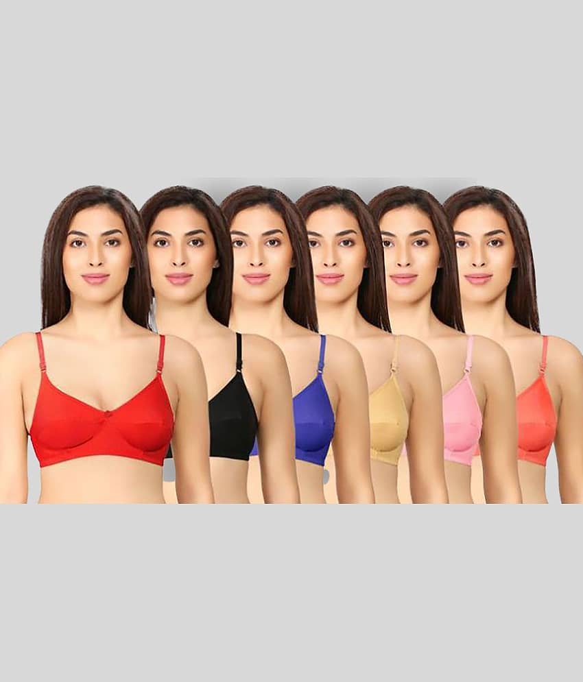 SK Dreams Pack of 6 Cotton Non Padded Women's T-Shirt Bra ( Multicolor )