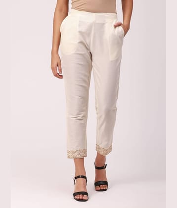De Moza - Off White Polyester Slim Women's Cigarette Pants ( Pack of 1 )