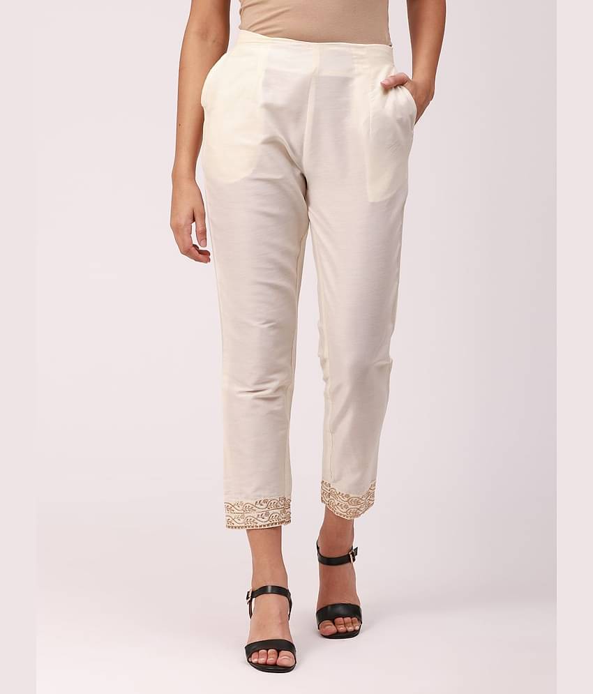 De Moza - Off White Polyester Slim Women's Cigarette Pants ( Pack of 1 )