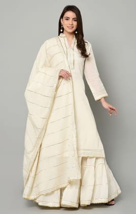 Off White Gota Sharara Set of 3-S / Off White