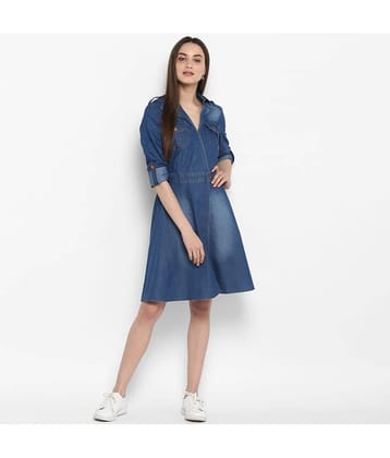 StyleStone Women Denim Fit & Flare Dress ( Blue )