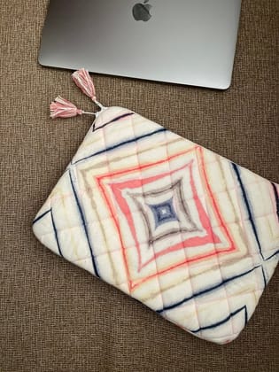 KRI India Ombré Multicoloured Quilted Laptop Cover|15 inches | Pink back & Multicoloured tie & dye front | Wash & Care | 100% Cotton | Handcrafted in India. 100% organic & natural.