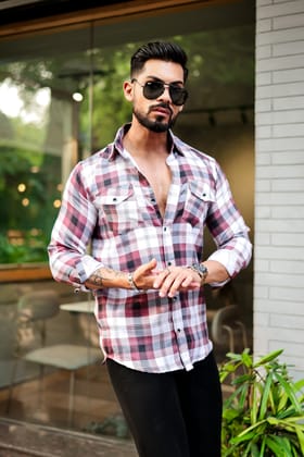 Maroon Double Pocket Checkered Shirt Maroon Double Pocket Checkered Shirt