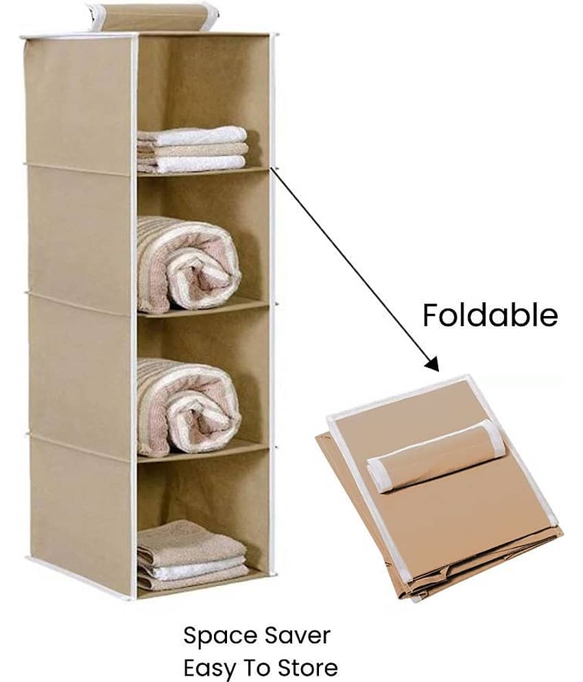 Non-Woven 4 Shelf, Cloth Hanging Organizer,Beige (1U)
