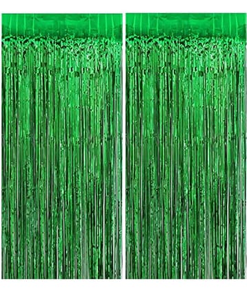 Fringe Green Foil Curtain (Pack of 2) for Backdrop Birthday Anniversary Wedding Bachelorette Party Decoration, Kit, Combo