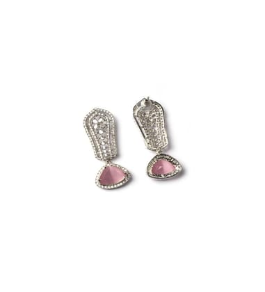 Generic Women's Brass Silver Plated Drop Earrings (Pink)-PID66276 Generic Women's Brass Silver Plated Drop Earrings (Pink)-PID66276