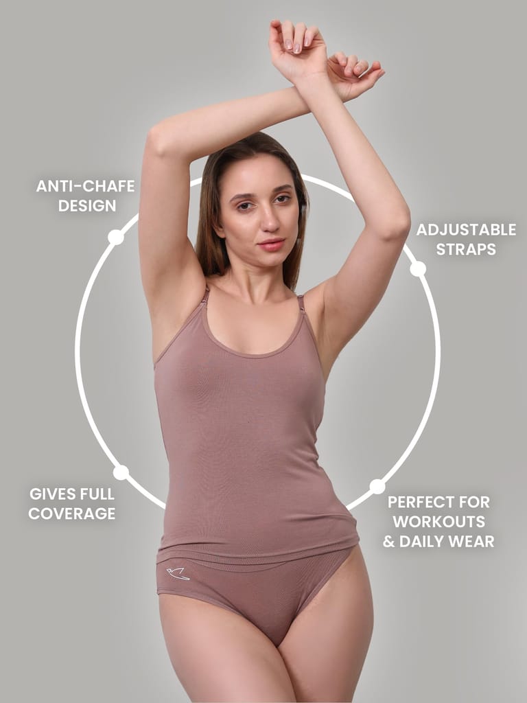 Freecultr Seamless Micromodal Camisole for Women with Adjustable Spaghetti Straps | Lightweight Layering Tank Top Casual Outfits & Sleepwear | Soft Breathable Stretch Fabric-Nude