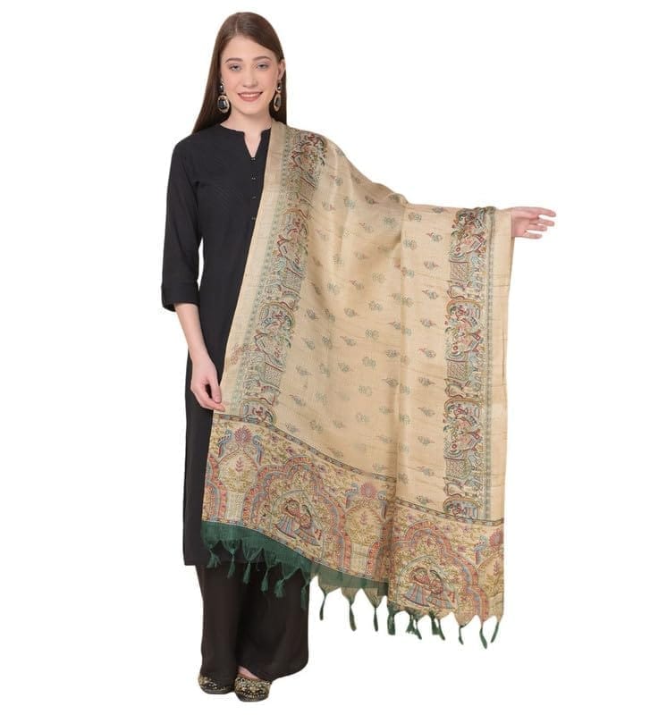Women's Art Silk Printed Dupatta (Gold)-PID47024
