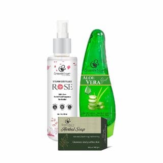 Greenblosum Rose water 100ml  Aloe vera gel 120ml with herbal soap free Cleanser for women Combopack of 3